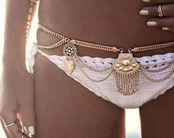 chain belt boho heroine fashions: boho beach chic gold tone bikini tassel u0026 medallion  waist CYEEJIS