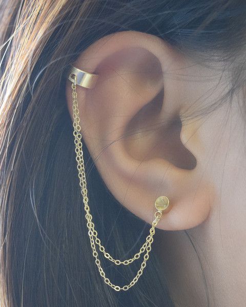 chain earrings double chain cuff earring - available in gold by olive yew. petite LOCTNYU