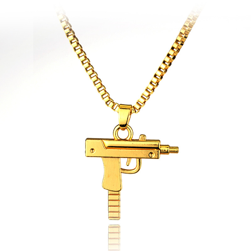 chain pendants hip hop long necklace gold rose plated pistol uzi gun 50cm chain SQFSEJF