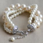 champagne pearl bracelet,glass pearl bracelet,pearl bracelet,wedding  bracelet,3 rows JAIVERQ