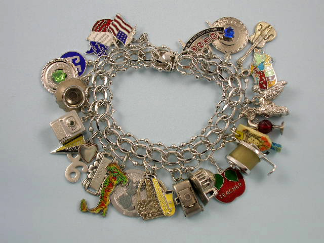 charm bracelet charms sterling silver bracelet loaded with enamels, figuralu0027s, articulated  movable charms. include XLFMLPJ