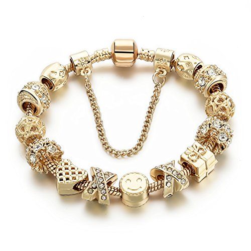 charm bracelets for girls long way smile emoji beads gold plated crystal hollow heart charm bracelet KICQVRL
