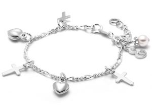 charm bracelets for girls ... sterling silver hearts u0026 crosses charm bracelet for girls UWRXYEW