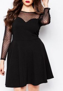 chic round neck long sleeve see-through plus size dress for women MZWJECJ