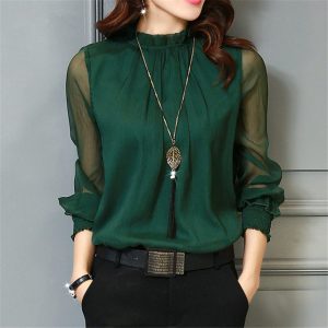 chiffon blouses chiffon blouse 2017 new women tops long sleeve stand neck work wear shirts HRVHKRJ