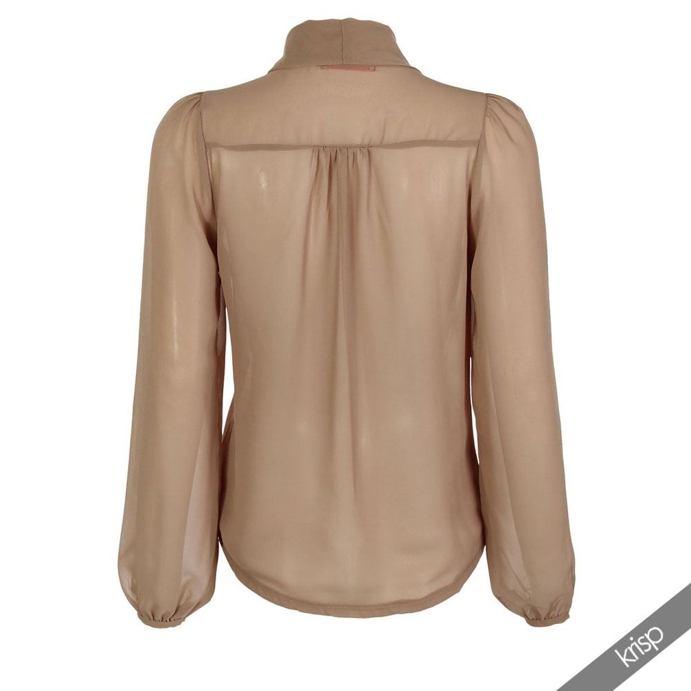 chiffon blouses krisp womens see through chiffon blouse ladies tie long sleeve transparent  top YCFSUEY