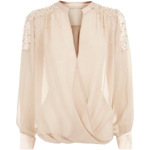 chiffon blouses nude wrap chiffon blouse (895 brl) ❤ liked on polyvore featuring tops,  blouses OLWPSGD