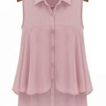 chiffon blouses pink irregular double-deck lapel sleeveless chiffon blouse RNSQUKM