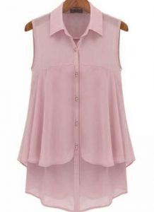 chiffon blouses pink irregular double-deck lapel sleeveless chiffon blouse RNSQUKM