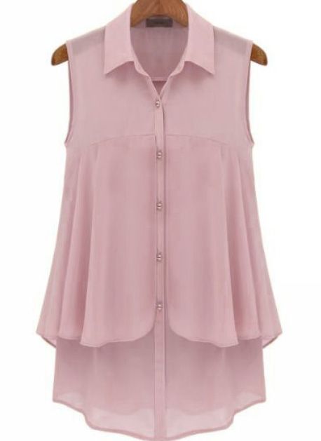 chiffon blouses pink irregular double-deck lapel sleeveless chiffon blouse RNSQUKM