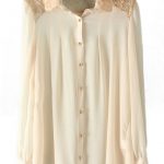 chiffon blouses white lace patchwork lapel long sleeve chiffon blouse BKHDALZ