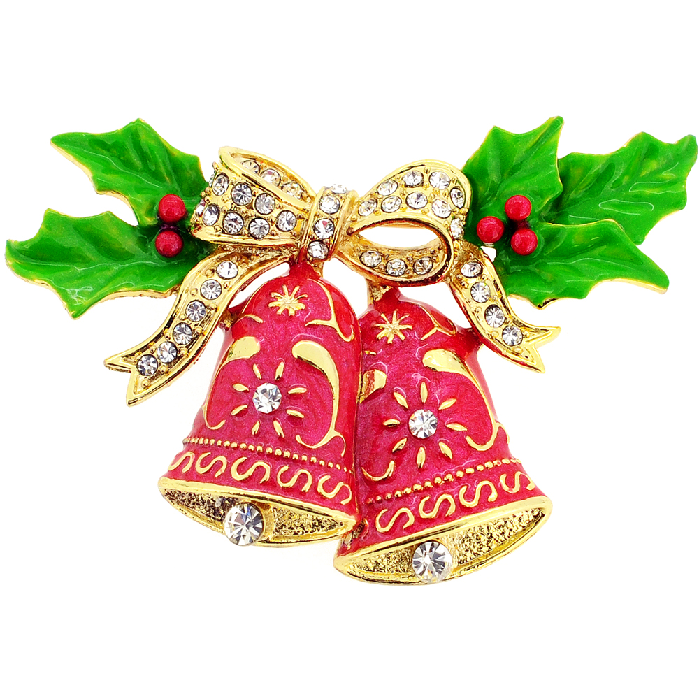 christmas brooches red christmas bells with bow u0026 holly crystal pin brooch JGYDFZB
