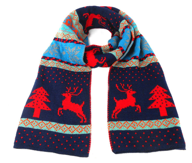 christmas scarf bohemian style winter wool knitting scarf popular christmas reindeer  embroidered scarf men women JFIBOLT