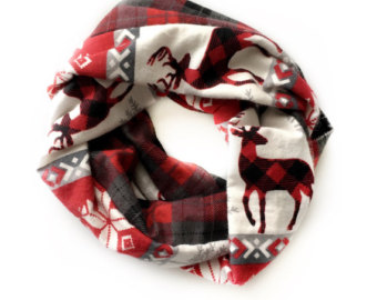 christmas scarf- plaid reindeer infinity scarf- boys scarf- girls scarf-circle  scarf UMPKBWE