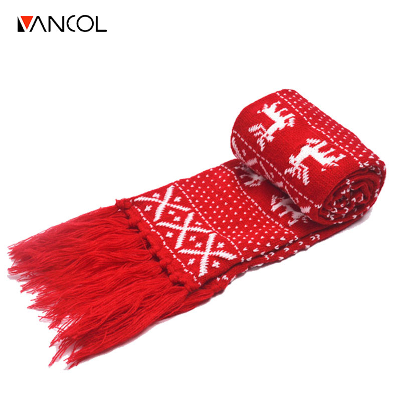 christmas scarf vancol christmas deer knitted wool neck warmer with tassel long scarves  women scarf ATUBRIQ