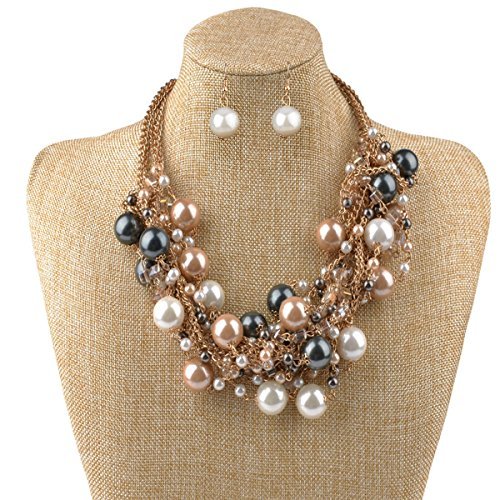 chunky necklaces ipink fashion charm jewelry pendant faux pearl choker chunky statement bib HZBPVSG