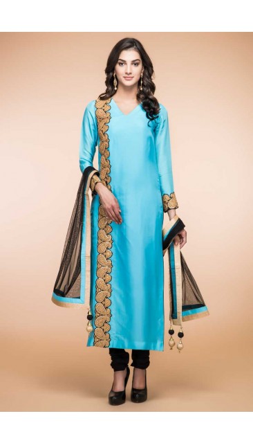 churidar suits firozi blue silk churidar suit with dupatta RECZHUS