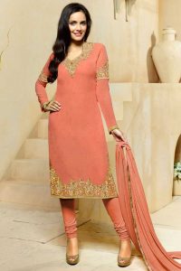 churidar suits #get latest #orange #georgette #churidar suit with chiffon dupatta  #andaazfashion http ILQEJFN