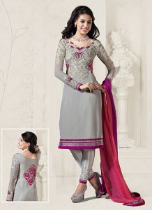 churidar suits grey embroidered zari work churidar suit LVBKTGS