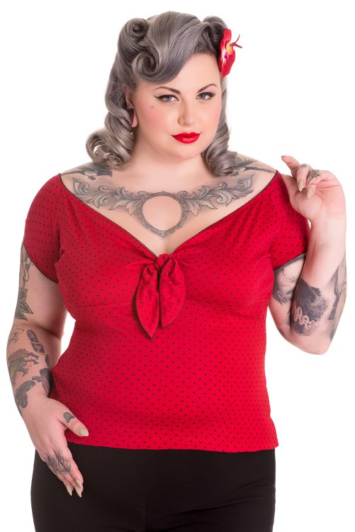 cilla red top with black polkadots by hell bunny XTQFTAB