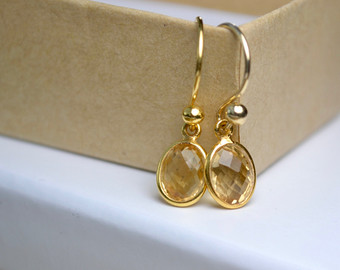 citrine earrings, gemstone earrings, citrine jewelry, pale yellow stone  earrings, november CBREVSK