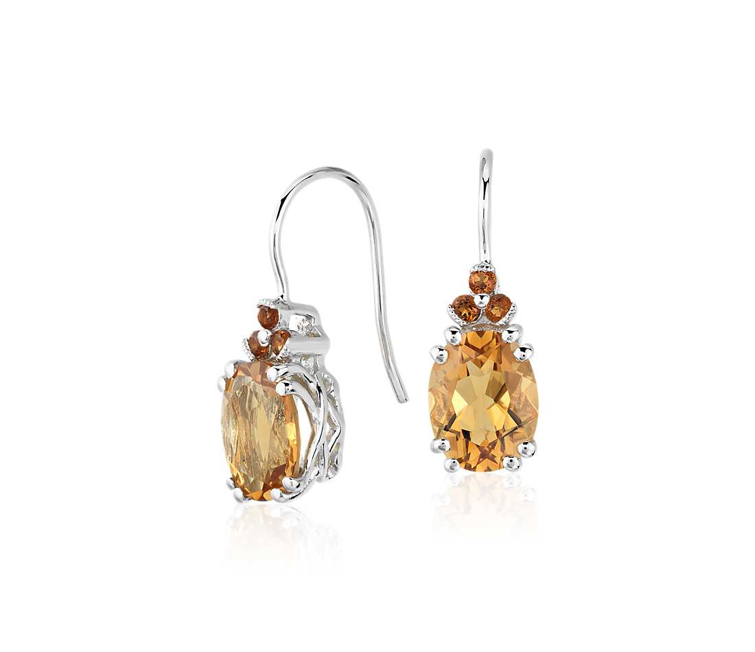 citrine jewelry citrine and madeira citrine drop earrings in sterling silver (9x7mm) GVHQSJE