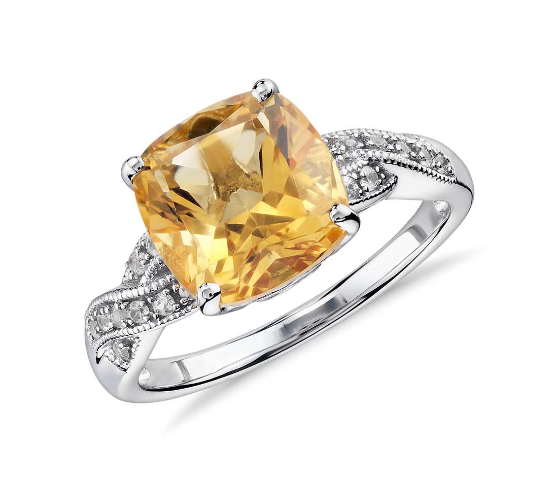 citrine jewelry citrine and white sapphire ring in sterling silver (9x9mm) LKTXGYA