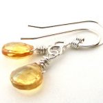 citrine jewelry small citrine earrings, silver wire wrapped earrings, november citrine  birthstone earrings, RDRBNIB