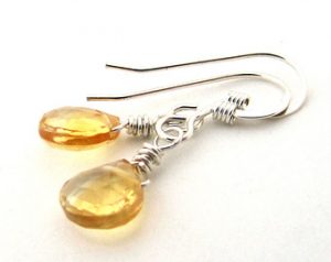 citrine jewelry small citrine earrings, silver wire wrapped earrings, november citrine  birthstone earrings, RDRBNIB