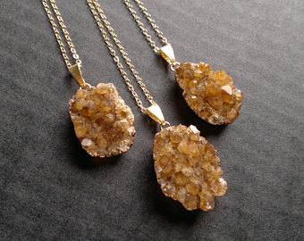 citrine necklace citrine druzy pendant citrine crystal citrine jewelry  citrine cluster YRDXDYD