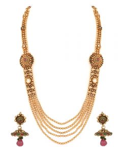 classy gold plated long chain necklace set RHTTEPT