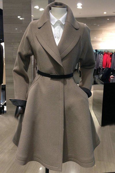 coats for women elegant turn-down collar long sleeve solid color with belt coat for women XOJUPQA
