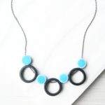 contemporary necklace - geometric, black, modern jewelry, aqua blue  porcelain, ceramic, UWSMEJF