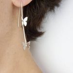 cool earrings dainty silver minimal butterflies silhouette earrings, dangle thin wire  butterfly dangles, NYELULU