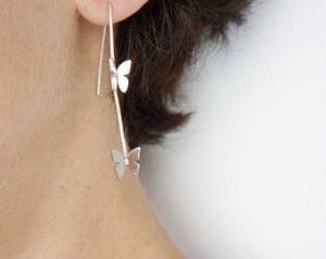 cool earrings dainty silver minimal butterflies silhouette earrings, dangle thin wire  butterfly dangles, NYELULU