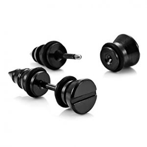 cool stainless steel menu0027s stud screw black earrings for men, 7mm diameter UBMMSQH