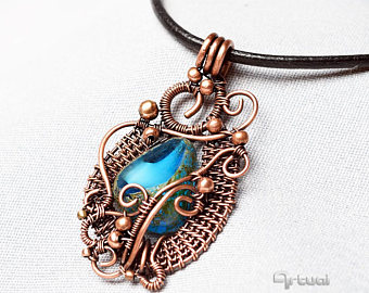 copper wire jewelry, statement necklace, wire jewellery, copper jewelry,  copper pendant, KFZFYJH