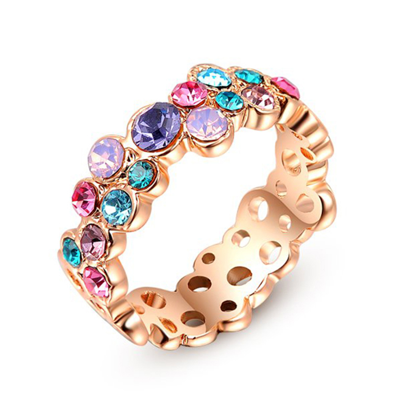 costume jewelry rings exquisite multicolor austrian crystal costume jewelry white/ rose gold  color women UXNYBLF