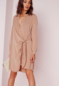 crepe wrap shirt dress nude BNUGDTI