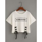 crop tee white letter print lace-up crop t-shirt (28 aud) ❤ liked MUEMOPB