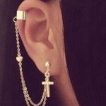 cross and heart charm cartilage chain earrings ISNJSHF