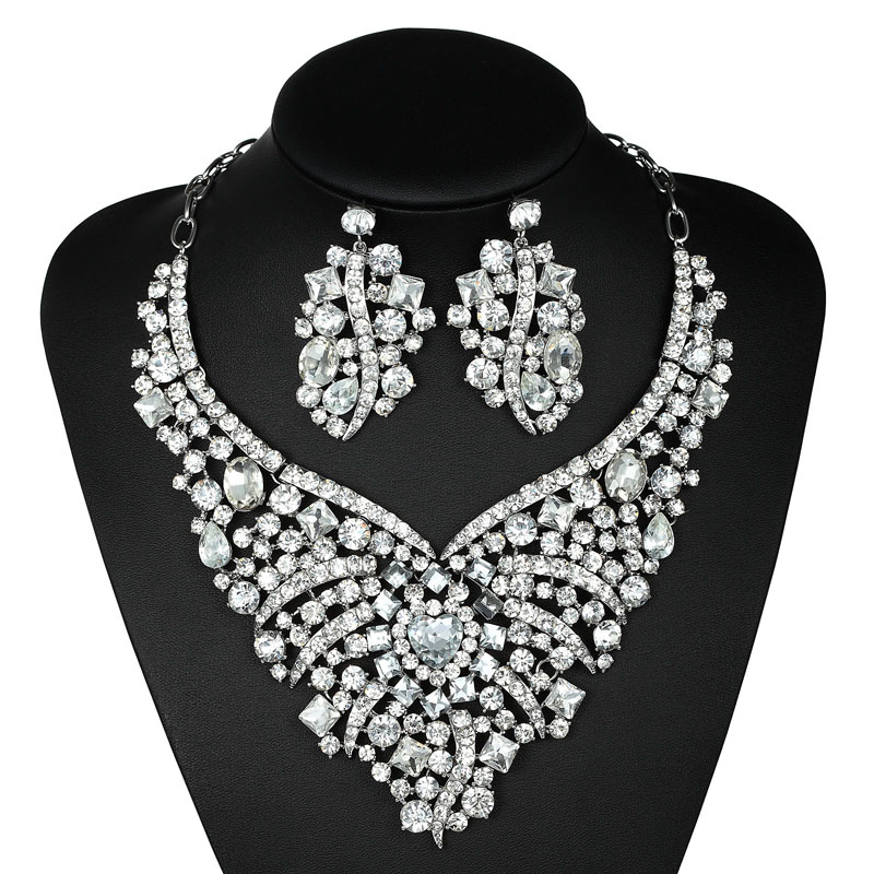 crystal bride jewelry sets wedding necklace earrings set rhinestones PZHYGHV