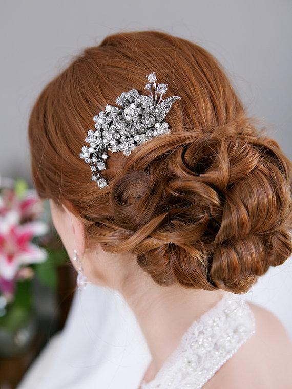 crystal hair comb, rhinestone bridal hair comb vintage hair brooch wedding VNJMPXM
