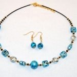 cubes, oblongs and globes aqua murano glass necklace and earrings set PXALCUQ
