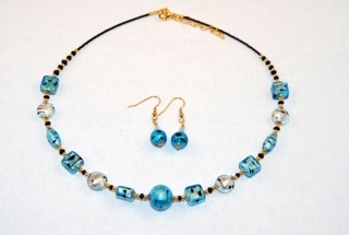 cubes, oblongs and globes aqua murano glass necklace and earrings set PXALCUQ
