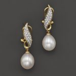 cultured freshwater pearl drop earrings with diamonds in 14k yellow gold, TFLJNTN