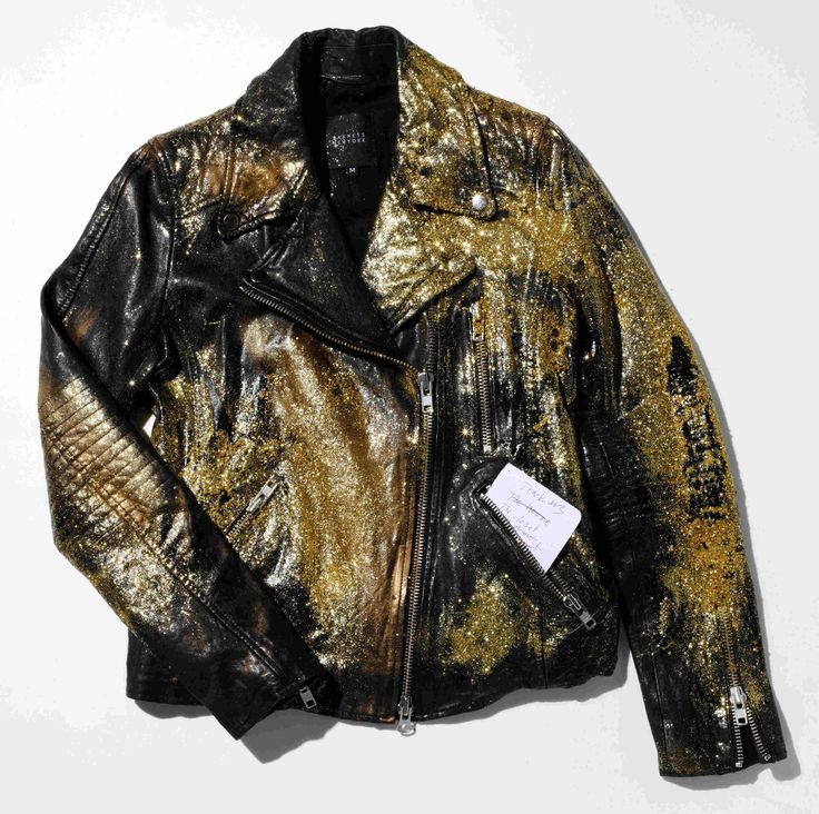 custom leather jackets kim gordonuntitledbarneys new york womenu0027s medium custom leather  jacketglitter, u0027mod podgeu0027 adhesive, UKWCOVX