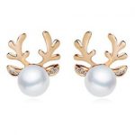 cute earrings faux pearl deer horn stud earrings - golden GEPKCIB