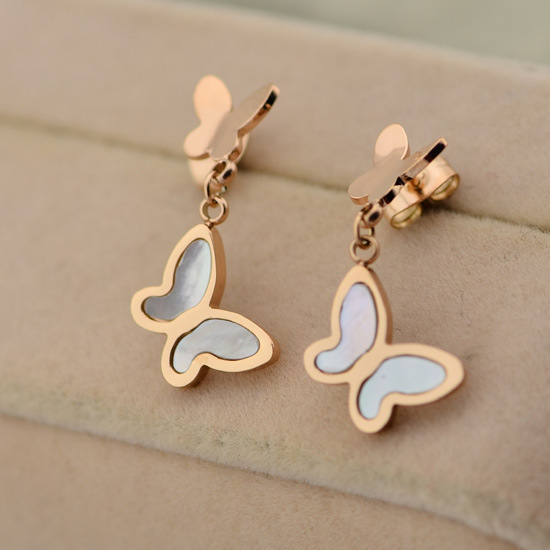 cute earrings rose gold filled 2015 new cute double butterfly piercing stud earrings for PVVJDBF