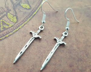 cute earrings sword earrings, medieval earrings, sword jewellery, weapon jewelry, geeky  jewellery, cute JPSXNYM